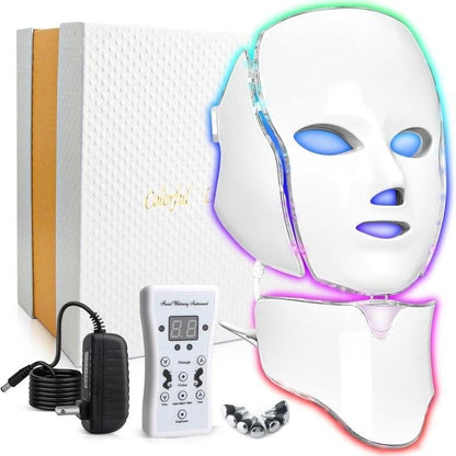 Colorful Blue Red Light Therapy Face Mask Seven-Color LED Facial Mask Beauty Device - Household Plug-In Facial Care Instrument for Face and Neck - Convenient Home Skincare Rechargeable Photon