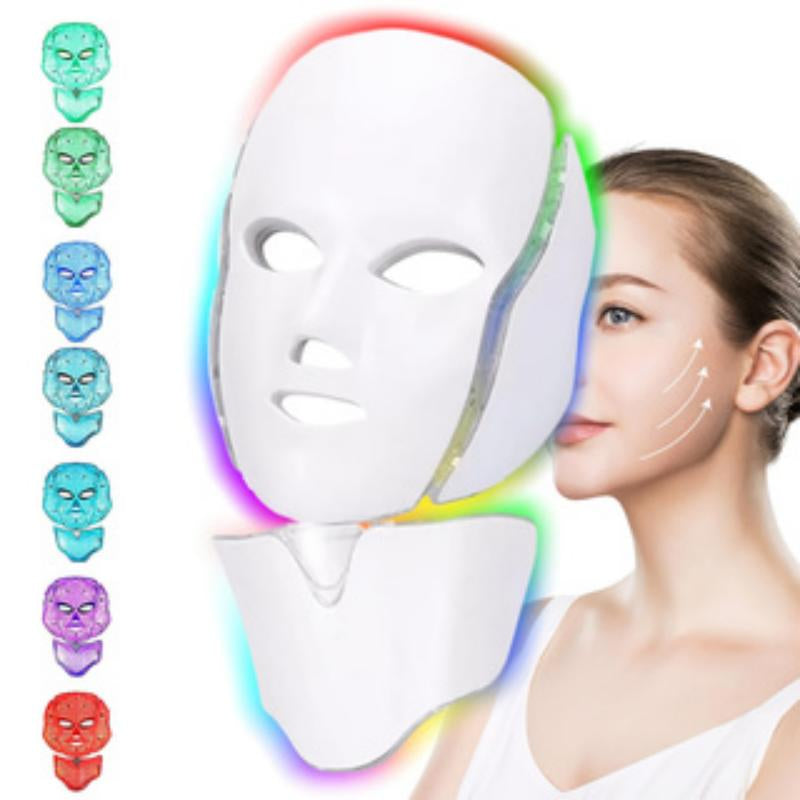 Colorful Blue Red Light Therapy Face Mask Seven-Color LED Facial Mask Beauty Device - Household Plug-In Facial Care Instrument for Face and Neck - Convenient Home Skincare Rechargeable Photon