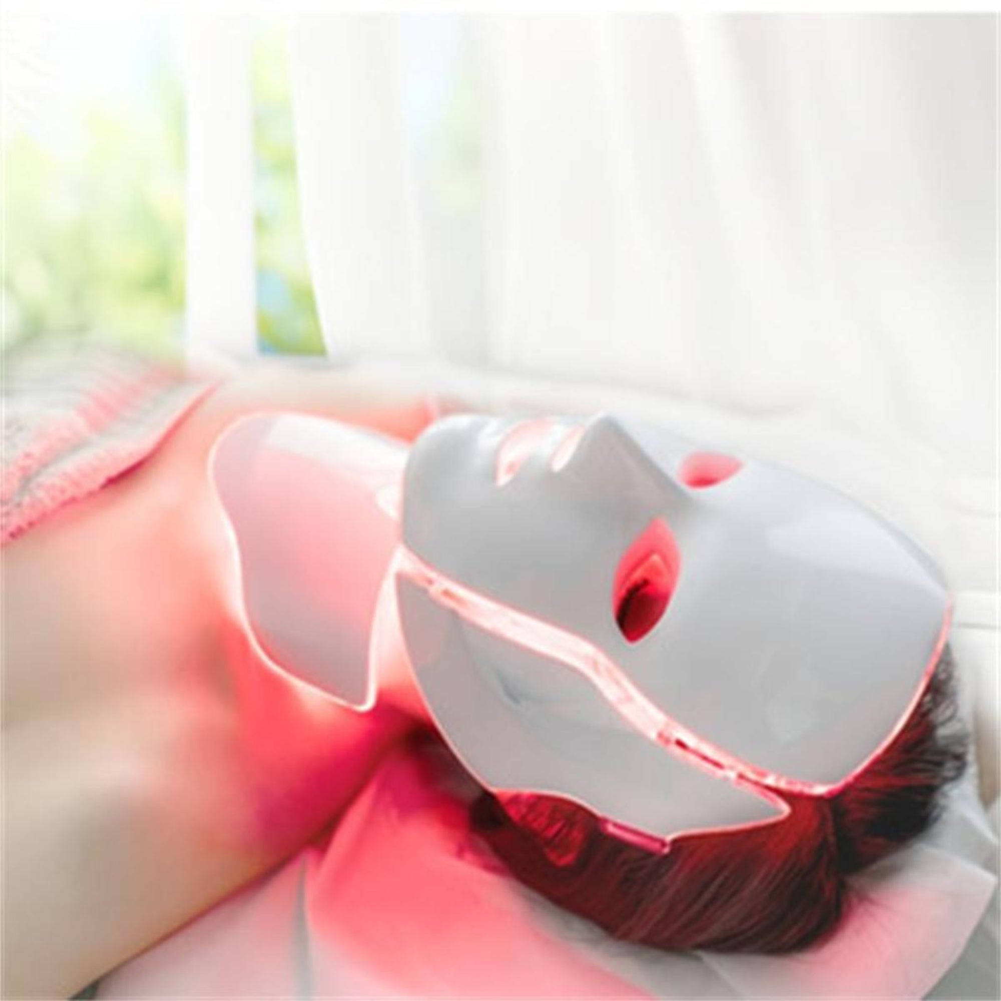Colorful Blue Red Light Therapy Face Mask Seven-Color LED Facial Mask Beauty Device - Household Plug-In Facial Care Instrument for Face and Neck - Convenient Home Skincare Rechargeable Photon
